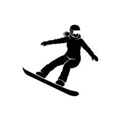 Fototapeta premium Silhouette of a Woman Snowboarding Downhill.