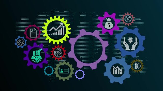 Settings icon animation video inspired by international standard organization concepts, global technology, and internet networking for digital interface design.