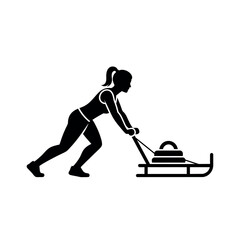 Woman Sled Push Exercise Silhouette.
