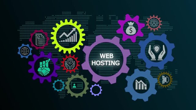 Web hosting animation video illustrating international standard organization concepts, global internet networking, and advanced digital infrastructure systems.