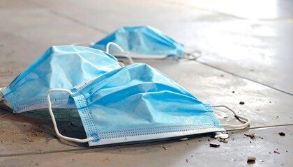 Used Disposable Face Masks on Floor.