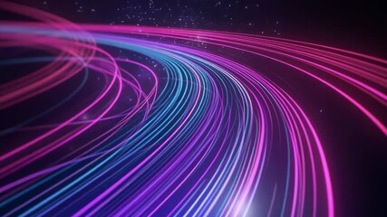 Neon light trails abstract background futuristic glowing lines motion graphic digital art vibrant purple blue streaks cosmic particles - Powered by Adobe