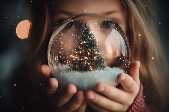 A little girl is holding a snow globe.
