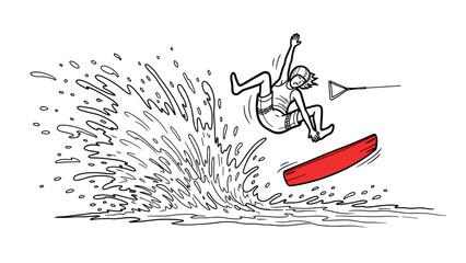 Dynamic wakeboarding stunt: energetic line art of surfer in action