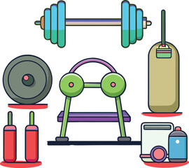 Isolated heavy metal dumbbells and weights equipment vector for gym fitness and strength training