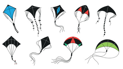 Colorful kites collection with classic and modern designs for outdoor fun