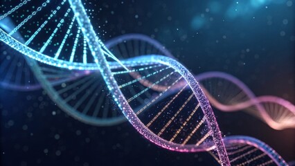 A vibrant, abstract representation of a DNA double helix, illuminated with colorful lights, symbolizing genetics and biological processes.