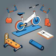 Vector illustration of a fitness bicycle icon set for sport and exercise equipment training