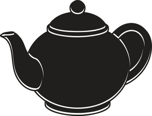 Obraz premium A classic black silhouette of a traditional teapot with a rounded body curved spout and a matching lid perfect for tea time or kitchen decor
