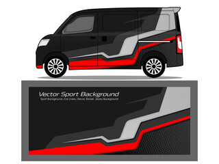 van livery design vector. Graphic abstract stripe racing background designs for wrap in black color combination EPS 10