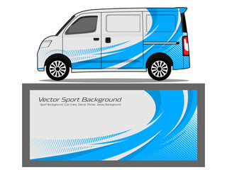 van livery design vector. Graphic abstract stripe racing background designs for wrap in blue color combination EPS 10