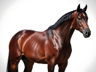 Obraz premium Majestic Brown Horse Standing Proudly Isolated on White Background