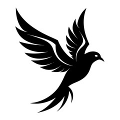 Obraz premium Stylized black bird in flight with outstretched wings silhouette