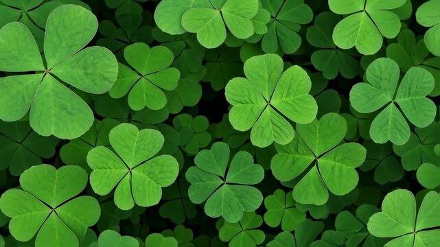 Close-up view of many vibrant green clover leaves