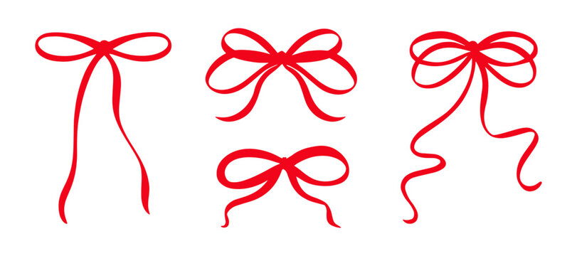 Red bows clipart illustration in a hand drawn coquette style. Cute Bows Clipart Collection