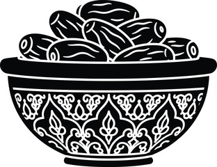 Bowl of dates hand drawn sketch style black and white
