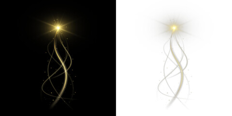 Golden abstract light tree on black and white background