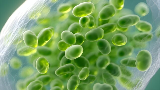 Vibrant Chloroplasts Floating in Plant Cell Cytoplasm