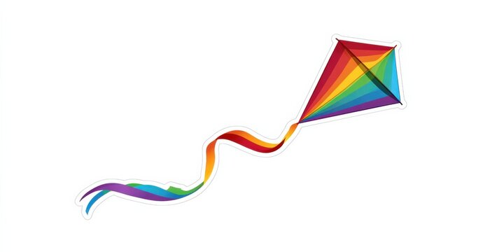 Colorful rainbow kite with tail on white background