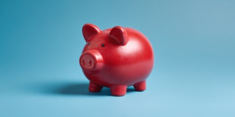 Red piggy bank on blue background symbolizing savings and financial growth