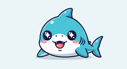 Obraz premium Adorable Blue Baby Shark with Big Eyes and Happy Expression.