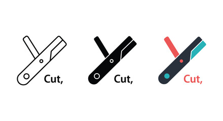 Obraz premium Cutting tool icons showing precision utility for slicing operations in outline solid and vibrant color styles
