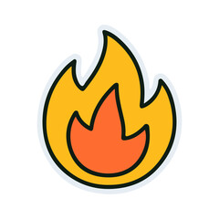 Bright Cartoon Flame Illustration with Bold Outline. Cute Fire Emoji Style Icon in Orange and Yellow