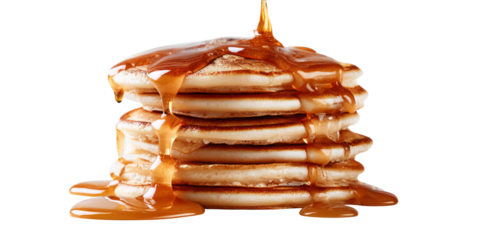 Stack of Fluffy Pancakes Topped with Golden Syrup