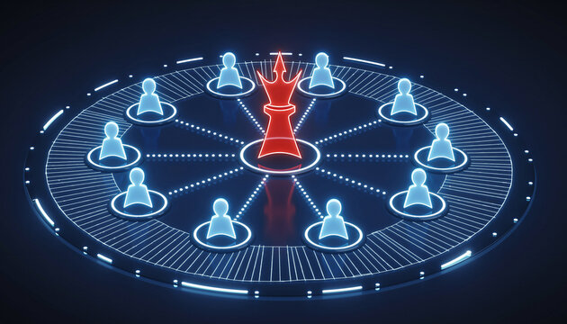 Strategic Leadership: A conceptual rendering illustrates the interconnectedness of leadership within a structured framework, with a central figure of authority guiding a network of support.