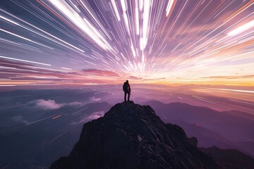A silhouette of a man climbing to the top of a mountain. Representing life's achievements in the New Year.