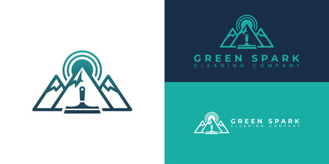 The modern logo features mountains and a stylized sun in black and green. Its clean, geometric lines convey a professional appearance, suggesting the company's commitment to tidiness and cleanliness.