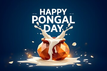 A Pongal day background illustration with a pot full of milk.