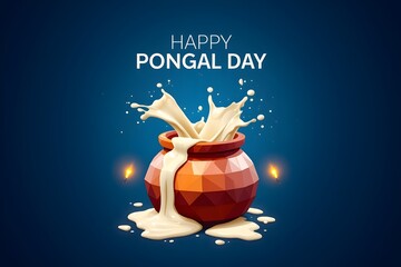 A Pongal day background illustration with a pot full of milk.