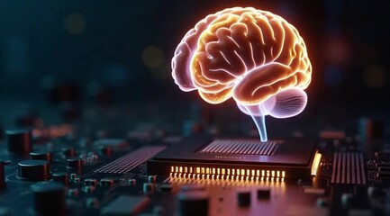 Digital brain concept on microchip with glowing circuits  