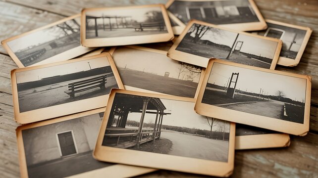 Nostalgic collection of old, faded photographs with vintage borders picture