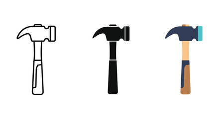 Claw hammer construction tool icon set woodworking equipment symbol vector illustration design element background.