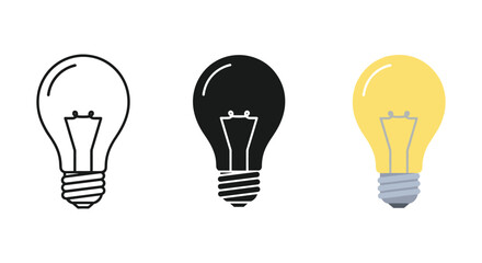 Electric incandescent lightbulb icon set symbolizing power energy efficiency illumination and bright thinking concepts.