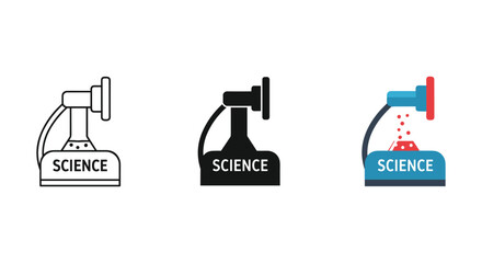 Fototapeta premium Science laboratory equipment icon set showing research discovery experiment and academic knowledge symbols.