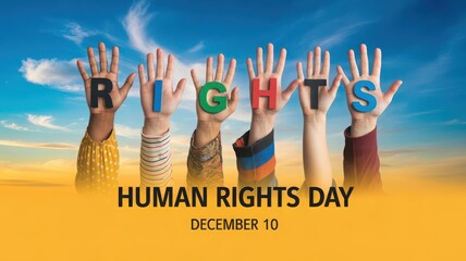 Human Rights Day December 10 with Alphabet Hands and Sky