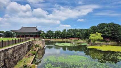 Historic Palace Pond at Night with Reflections &mdash; Traditional Korean Architecture