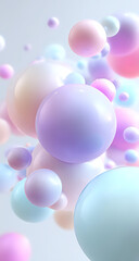 A close-up of pastel-colored spheres floating