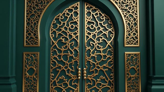 Intricate Golden Arabesque Doorway with Rich Emerald Green Walls