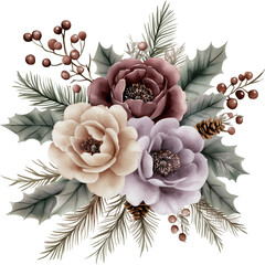 Watercolor winter bouquet, winter flowers, generative AI