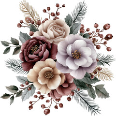 Watercolor winter bouquet, winter flowers, generative AI