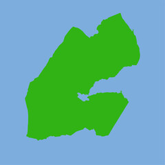 Green silhouette map of Djibouti in flat vector style showing its compact Horn-of-Africa shape and region outlines on a light background