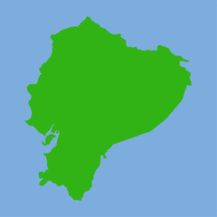 Green silhouette map of Ecuador in a flat vector style showing its compact country shape and regional divisions on a light background