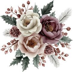 Watercolor winter bouquet, winter flowers, generative AI