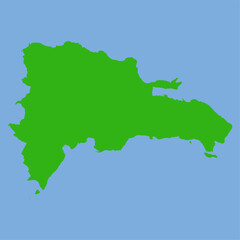Green silhouette map of the Dominican Republic in a simple flat vector style with clear country shape and region outlines on a light background.
