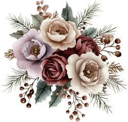 Watercolor winter bouquet, winter flowers, generative AI