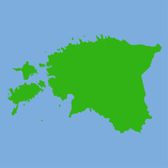 Green silhouette map of Estonia in flat vector style with its coastal shape and internal region outlines on a light background.